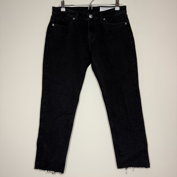 RAG & BONE Dre Low-Rise Baggy Boyfriend Cropped Black Edgy Grunge Denim Jeans - Picture 2 of 11